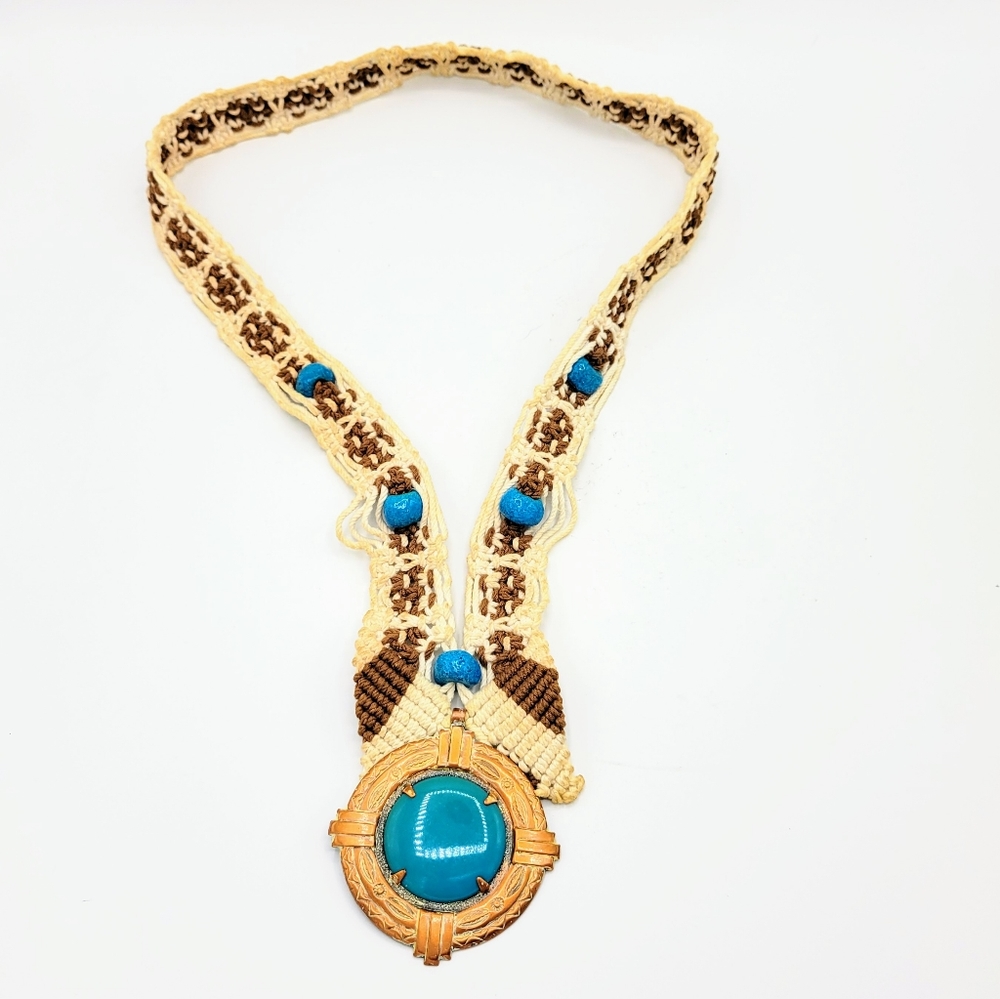 Vintage Macrame Necklace W/ Faux Stones